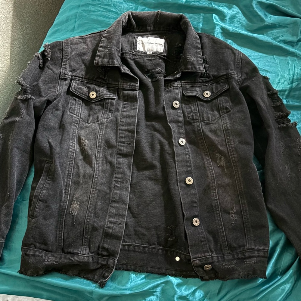 Distressed Black Denim Jacket